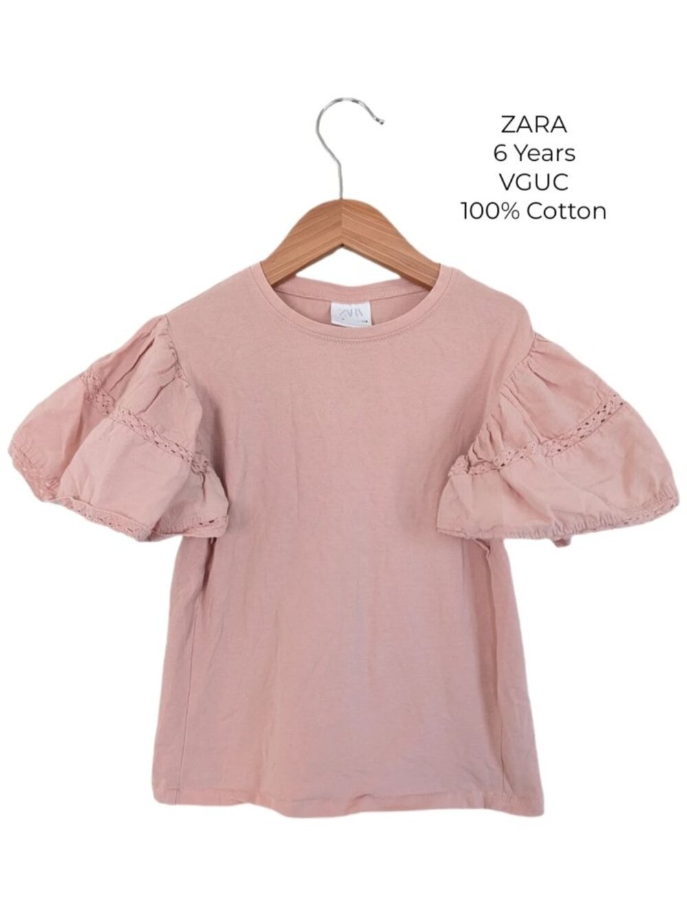 ZARA Pink Puffed Sleeve Tee 6T Girls Clothes